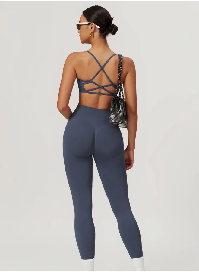 كون.يوغا Womens Striped Back Sports Bra