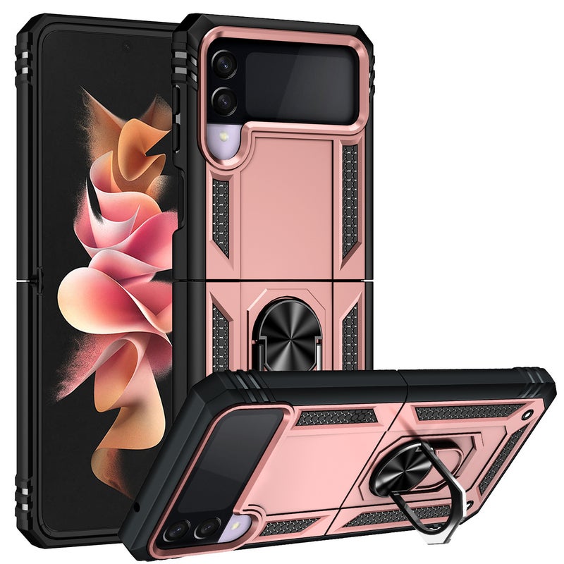 غطاء واقي، ذهبي وردي TPU + PC، مقاوم للصدمات لـ Samsung Galaxy Z Flip 5، حماية من السقوط من مادة TPU باللون الذهبي للهدايا للاستخدام الشخصي للمدرسة - Image 1