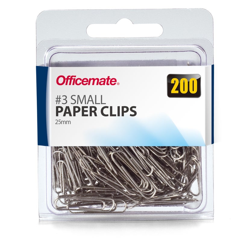 Officemate Small #3 Size Paper Clips, Silver, 200 in Pack (97219) - Image 1