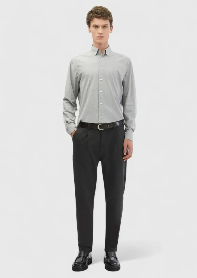 رامسي قميص كاجوال رمادي فاتح مطبوع بقصة عادية من التريكو