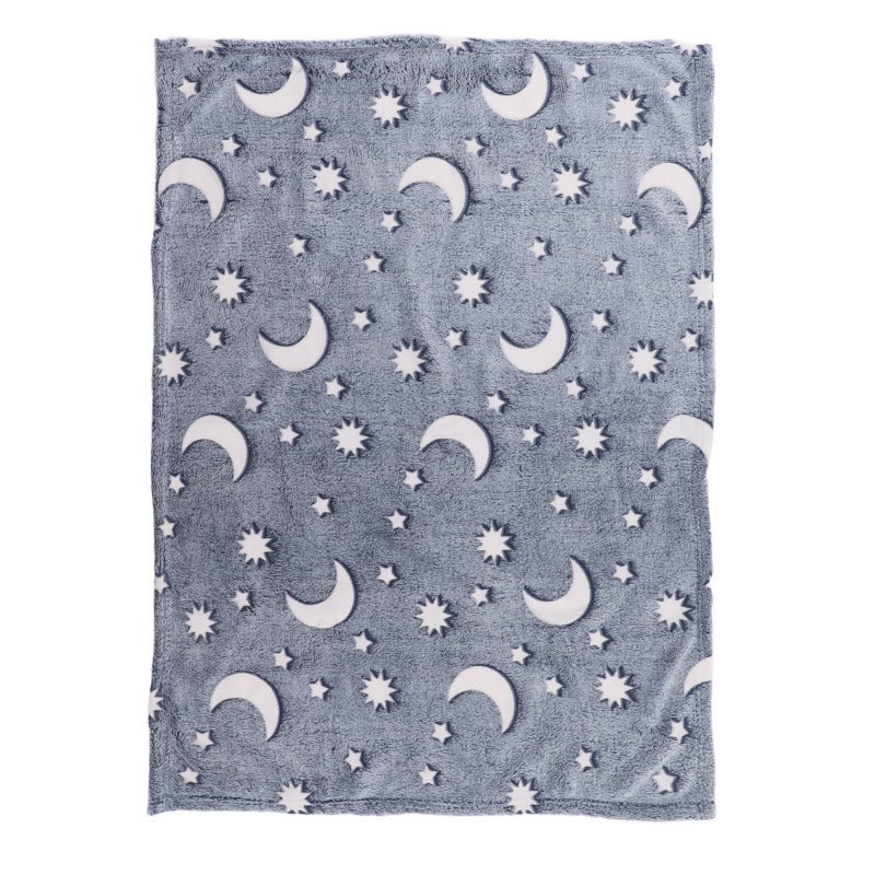 Glow In The Dark Blanket: Gray Blue Polyester, Long-Lasting Luminous, Soft Cozy Luminous Blanket - Durable Non-Shedding Glowing Blanket For Kids Bedroom, Home, Office - Image 1