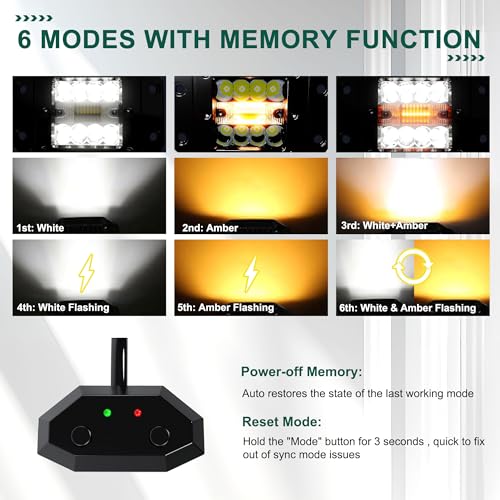 ASLONG 4PCS 5Inch LED Flush Mount 6 Modes Amber/White Flashing Strobe Pods Fog Lights Offroad Backup Reverse Grill Mount Light with Switch Wiring Harness for Truck UTV ATV SUV 4x4 Car - Image 3