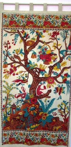Tree of Life Tab Top CurtainDrapeDoor PanelCream by India Arts
