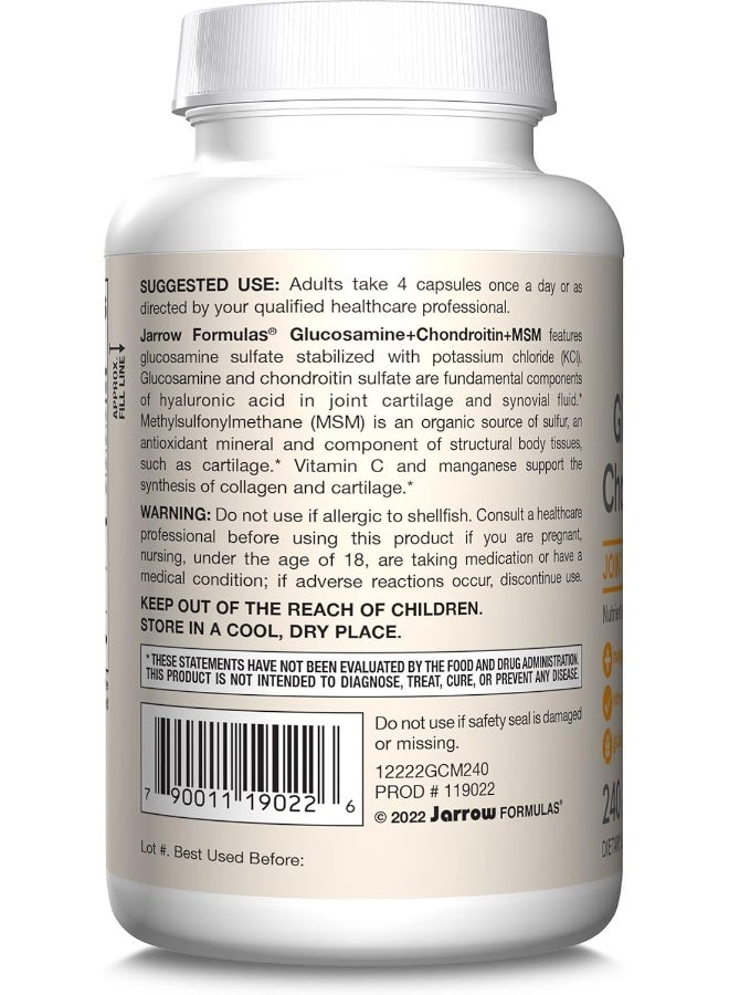 jarrow formulas Glucosamine + Chondroitin + Msm 240 Capsules  - Image 3