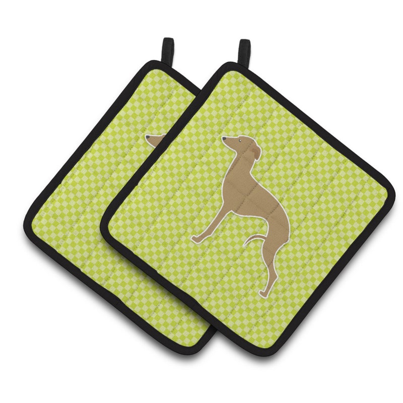 Caroline's Treasures ""Caroline's Treasures Italian Greyhound Checkerboard green Pair of Pot Holders BB3814PTHD  7.5HX7.5W  Multicolor"" 