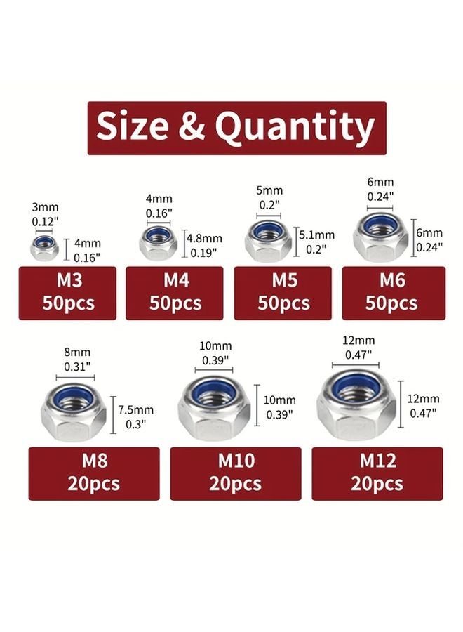 50pcs M6 Nylon Insert Hex Lock Nuts 304 Stainless Steel Metric Locknut Assortment Kit - Image 3