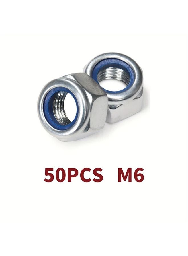 50pcs M6 Nylon Insert Hex Lock Nuts 304 Stainless Steel Metric Locknut Assortment Kit - Image 1