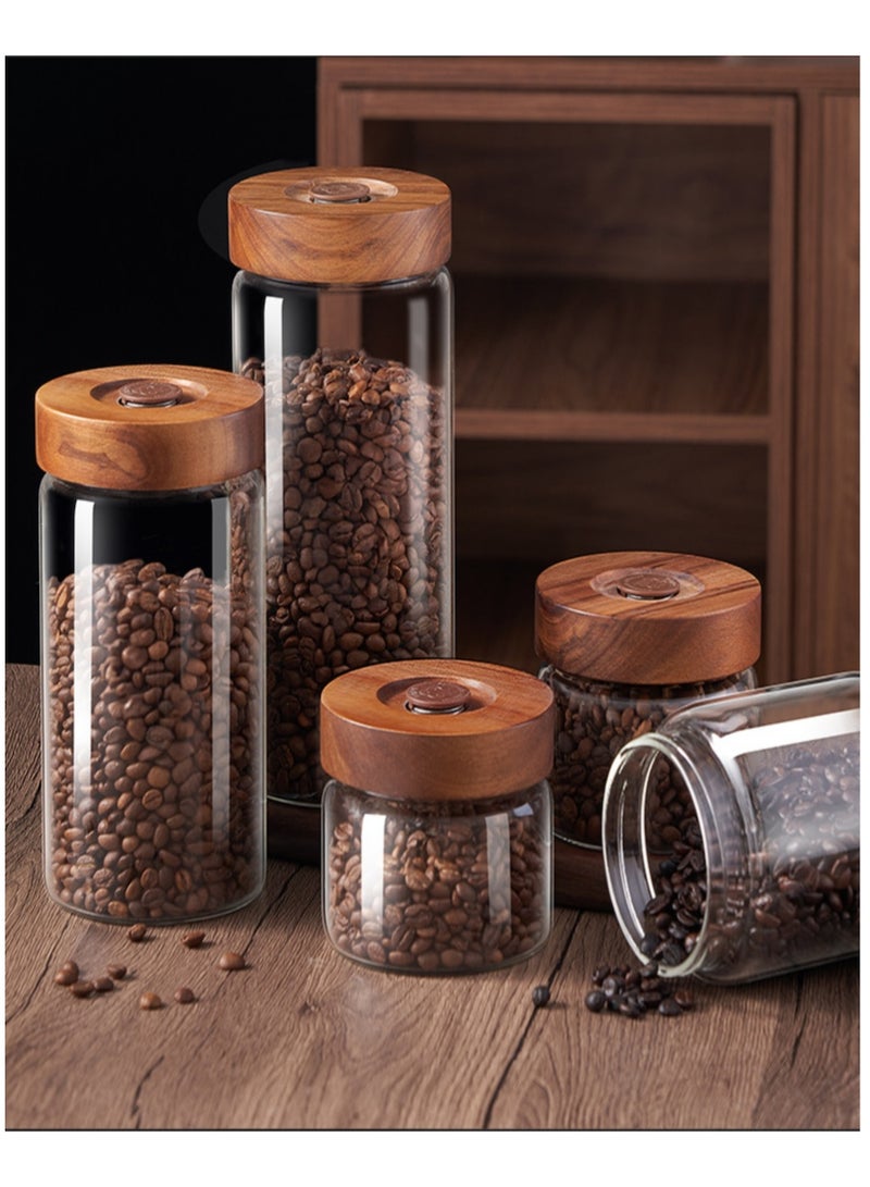 ياسمينةارا علبة قهوة زجاجية بأغطية خشبية مفرغة من الهواء، وعاء توابل زجاجي من البورسليكات سعة 1200 مل، حاوية تخزين للقهوة والفاصوليا والشاي والحلوى والمكسرات والتوابل والوجبات الخفيفة للحفاظ عليها طازجة - Image 1