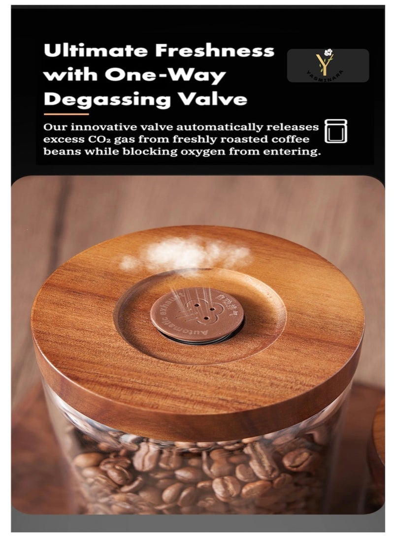 ياسمينةارا علبة قهوة زجاجية بأغطية خشبية مفرغة من الهواء، وعاء توابل زجاجي من البورسليكات سعة 1200 مل، حاوية تخزين للقهوة والفاصوليا والشاي والحلوى والمكسرات والتوابل والوجبات الخفيفة للحفاظ عليها طازجة - Image 2