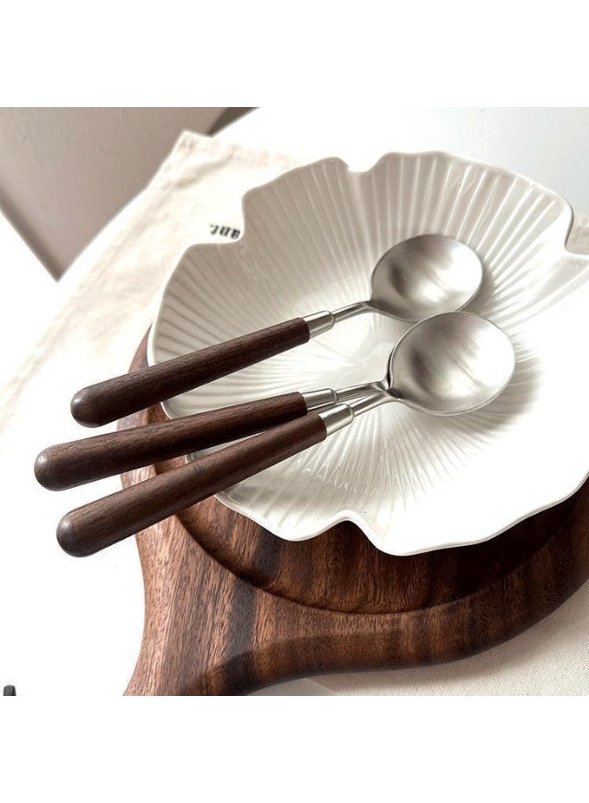 هومستر 3 قطعة ريفية خشبية مقبض عشاء ملعقة مجموعة، الفولاذ المقاوم للصدأ خدمة ملعقة طاولة، الأطباق القديمة لتناول الطعام والمناسبات الخاصة - Image 3