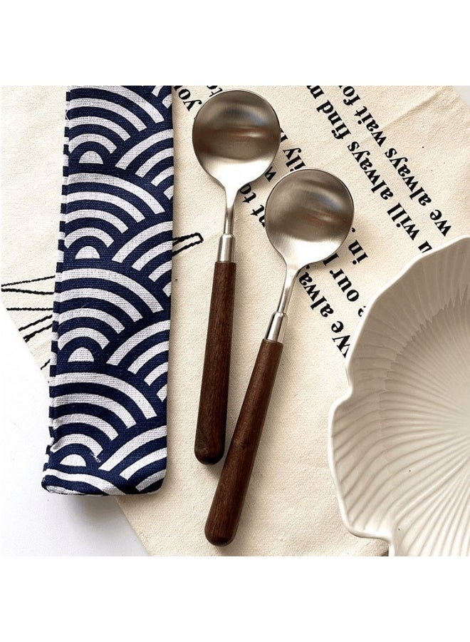هومستر 3 قطعة ريفية خشبية مقبض عشاء ملعقة مجموعة، الفولاذ المقاوم للصدأ خدمة ملعقة طاولة، الأطباق القديمة لتناول الطعام والمناسبات الخاصة - Image 2