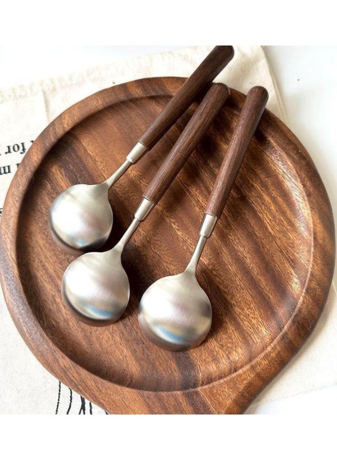 هومستر 3 قطعة ريفية خشبية مقبض عشاء ملعقة مجموعة، الفولاذ المقاوم للصدأ خدمة ملعقة طاولة، الأطباق القديمة لتناول الطعام والمناسبات الخاصة - Image 4