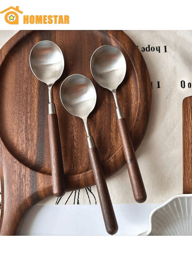هومستر 3 قطعة ريفية خشبية مقبض عشاء ملعقة مجموعة، الفولاذ المقاوم للصدأ خدمة ملعقة طاولة، الأطباق القديمة لتناول الطعام والمناسبات الخاصة - Image 1