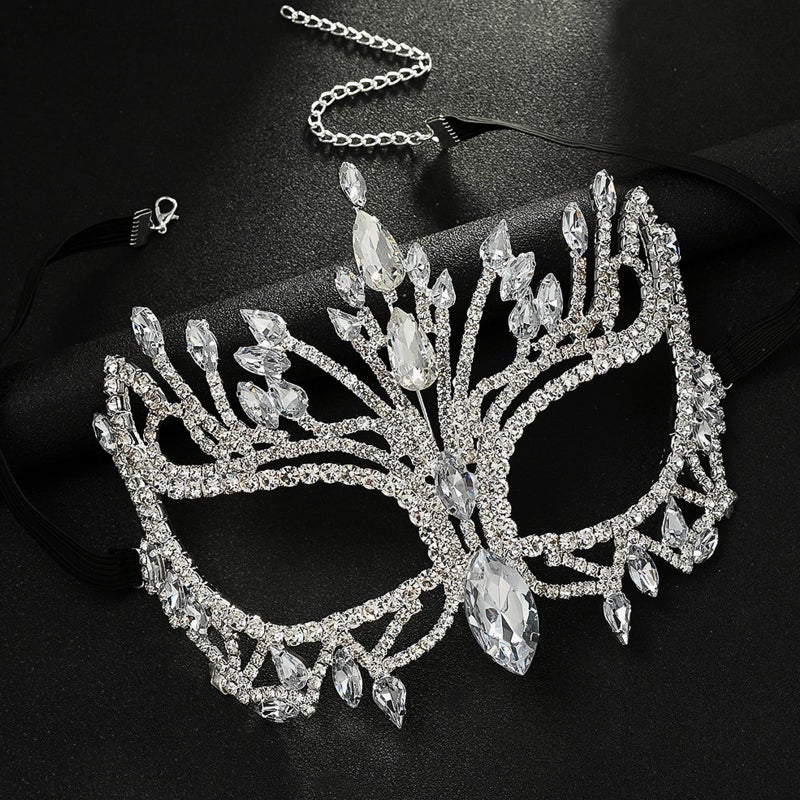 XSBODY Silver Masquerade Mask for Women Couples, Half Costume Venetian Mardi Gras Mask for Masquerade Party Rhinestone Face Masks Jewelry 80s Outfit Carnival Prom Ball Accessories Gifts - Image 5