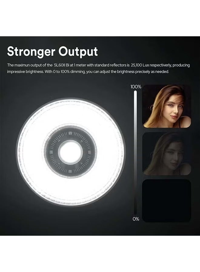SL60IIBI LED Video Light, Ultra Silent Fill Light, LED Continuous Output Lighting Photography Light, Studio Video Light, (SL60BI Two Color Temperature Single Lamp Set (Square Soft Box)