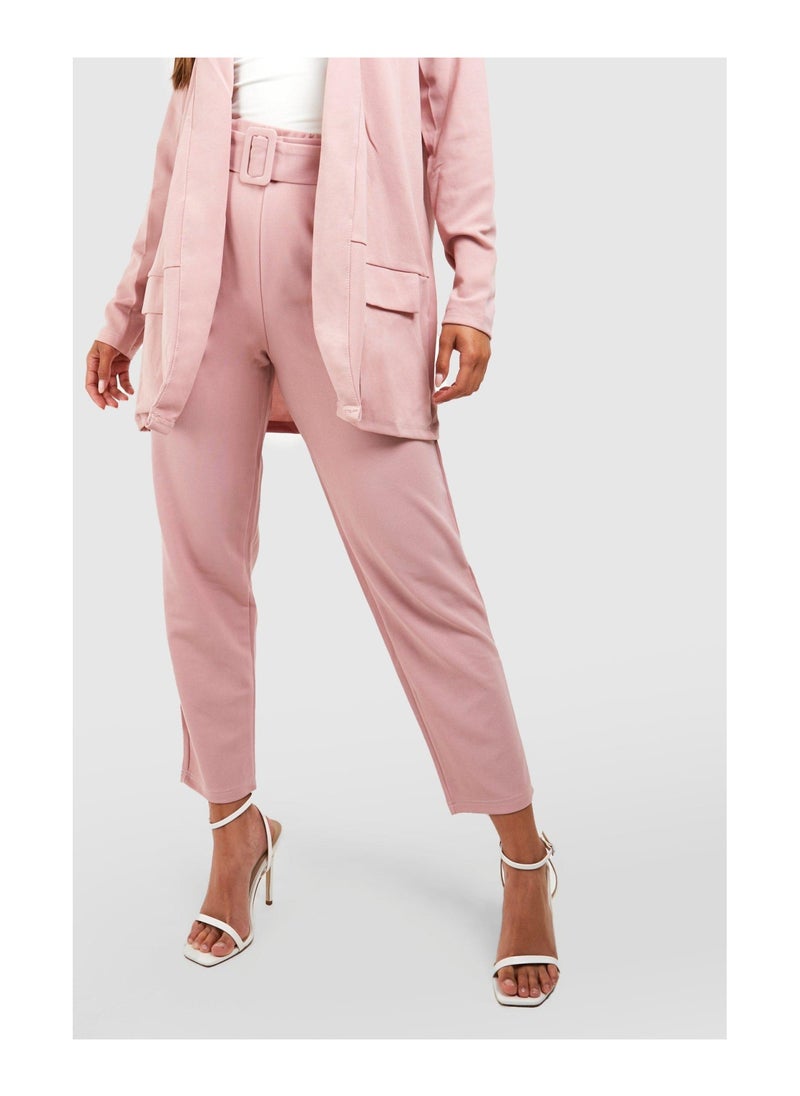 Tailored Blazer And Self Fabric Belt Trouser Suit