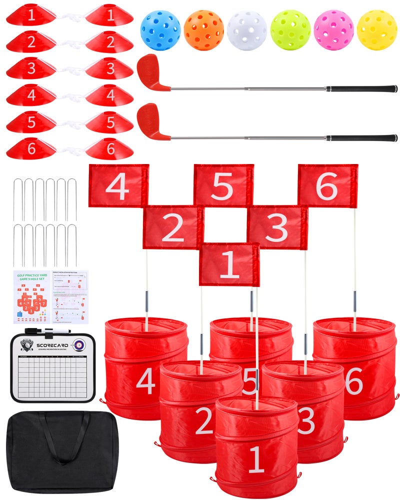 HOTWIND Backyard Golf Game with 2 Clubs Portable 6 Hole Backyard Golf Course for Indoor Outdoor Play Backyard Lawn Beach Golf Practice Game Gifts for Family and Adults - Image 3