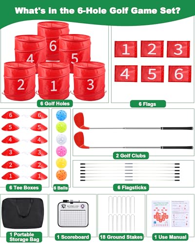 HOTWIND Backyard Golf Game with 2 Clubs Portable 6 Hole Backyard Golf Course for Indoor Outdoor Play Backyard Lawn Beach Golf Practice Game Gifts for Family and Adults - Image 5