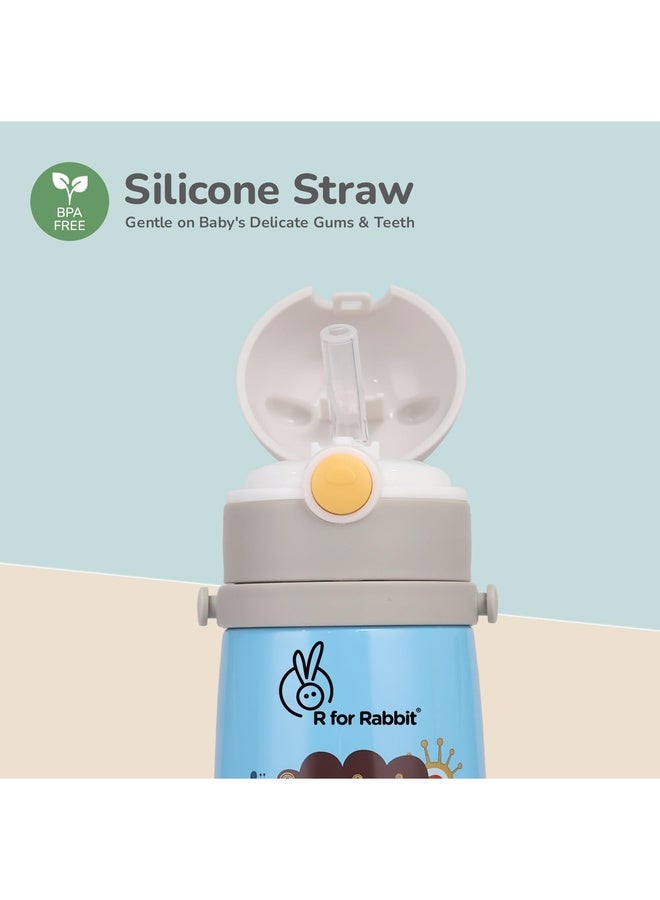 R for Rabbit Steebo Safari Premium Stainless Steel Water Sipper for Baby, Spill Proof BPA Free Soft Silicone Straw Drinking Sipper for Kids of 12+ Months (500ml, Blue Lion) - Image 4