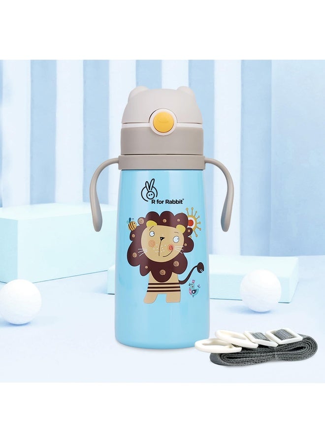 R for Rabbit Steebo Safari Premium Stainless Steel Water Sipper for Baby, Spill Proof BPA Free Soft Silicone Straw Drinking Sipper for Kids of 12+ Months (500ml, Blue Lion) - Image 1
