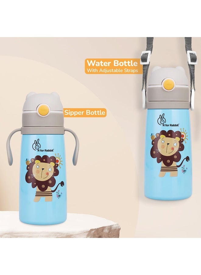R for Rabbit Steebo Safari Premium Stainless Steel Water Sipper for Baby, Spill Proof BPA Free Soft Silicone Straw Drinking Sipper for Kids of 12+ Months (500ml, Blue Lion) - Image 3