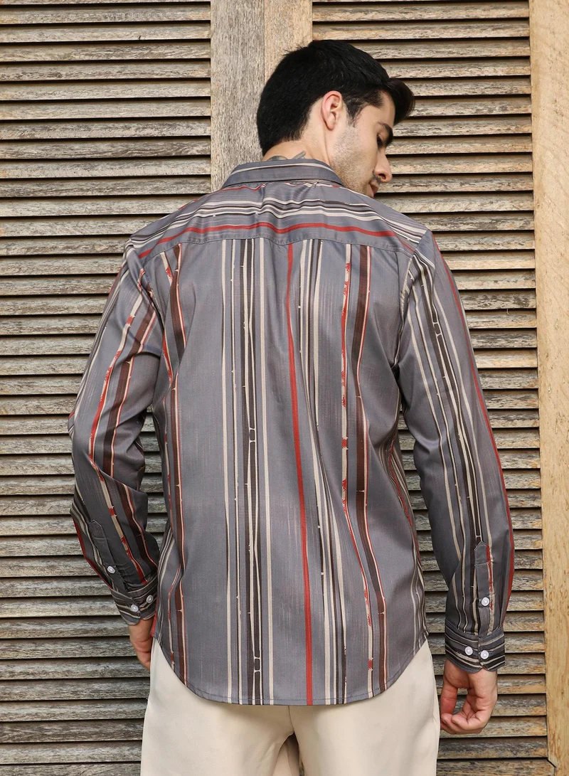 CAHOOT  Men's Coin Grey Artistic-Stripe Shirt for Men | Best Price UAE
