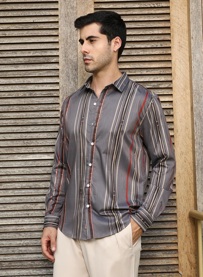 CAHOOT  Men's Coin Grey Artistic-Stripe Shirt for Men | Best Price UAE