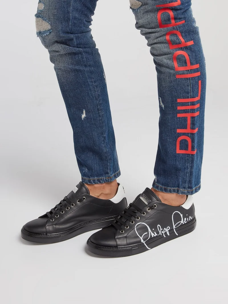 PHILIPP PLEIN Black Low Top Signature Sneakers