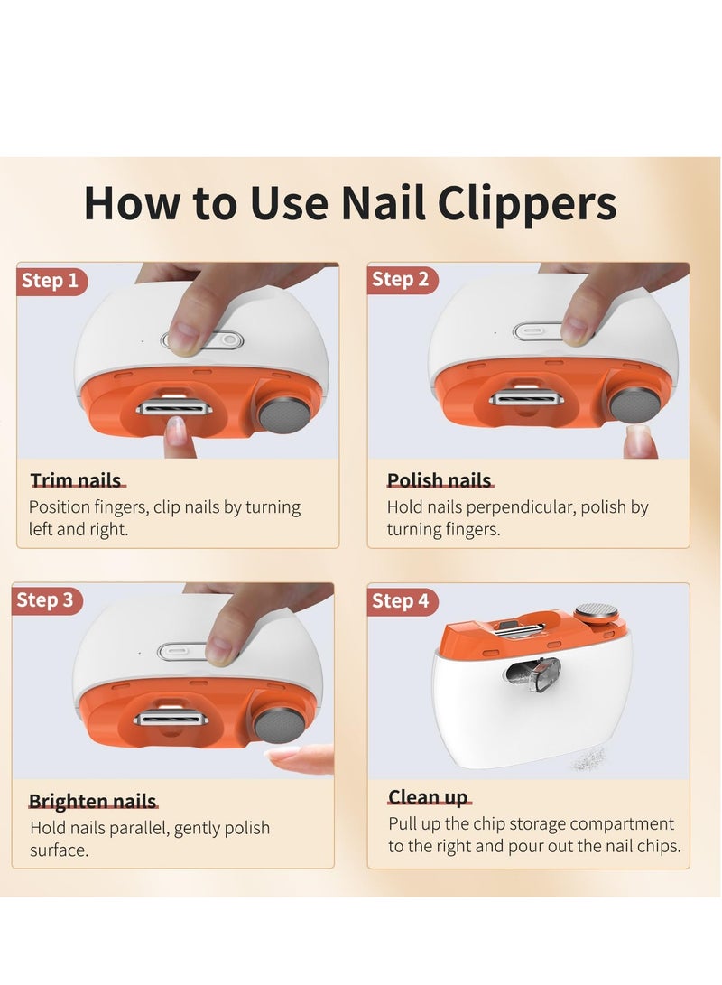 Electric Nail Clipper, Automatic Nail Clipper, Electric Nail Grinder, Baby Nail Trimmer, LED Light Electric Nail Trimmer for Baby, Kids, Adults, Seniors, Manicure Set, Baby Nail Kit Portable Orange - Image 4
