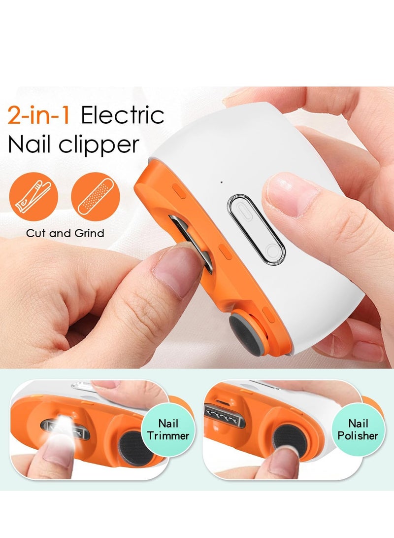 Electric Nail Clipper, Automatic Nail Clipper, Electric Nail Grinder, Baby Nail Trimmer, LED Light Electric Nail Trimmer for Baby, Kids, Adults, Seniors, Manicure Set, Baby Nail Kit Portable Orange - Image 2