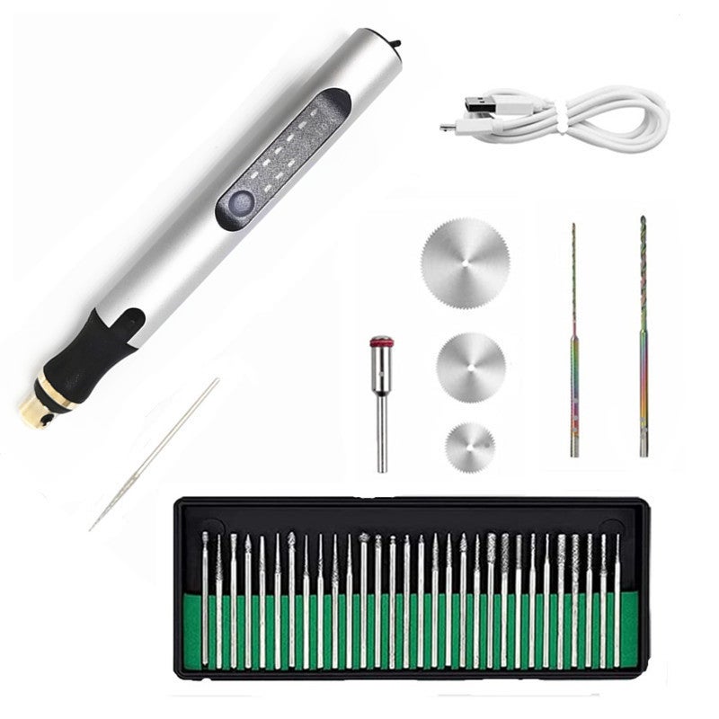 Mini electric grinder, small handheld grinder, wireless jade carving machine, polishing and carving tool, electric polishing pen, color box, silver package -18000 10 2.35 10 - Image 1
