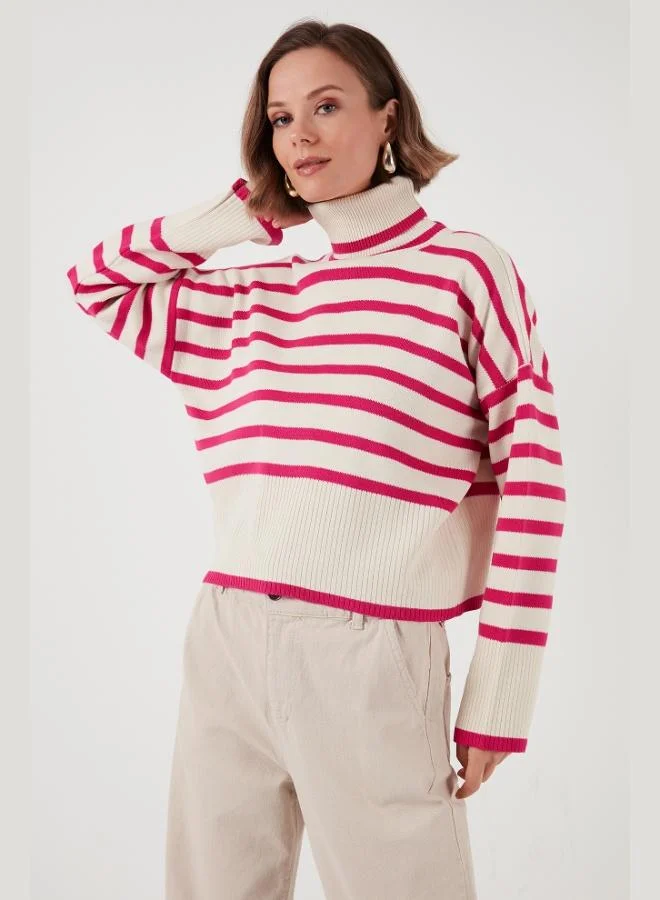 Lela Lela Acrylic Striped Turtleneck Knit Sweater Women's SWEATER 4616166