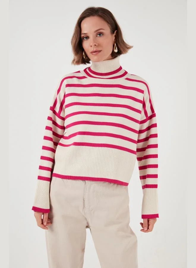 Lela Lela Acrylic Striped Turtleneck Knit Sweater Women's SWEATER 4616166