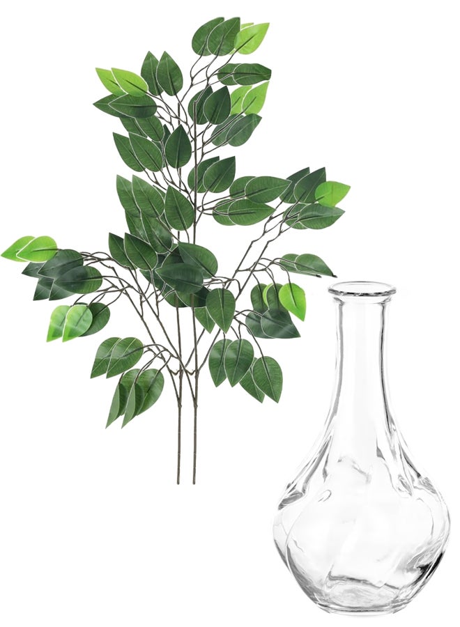 سويس كانتون أغصان أوراق اللبخ الاصطناعية مع وعاء زجاجي شفاف بارتفاع 17 سم - لمسة زخرفية واقعية، خضرة سهلة الصيانة، مثالية لأي مساحة، أسلوب بلا جهد، اجلب الطبيعة إلى الداخل