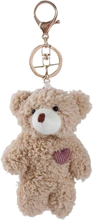 DPWOUM Brown Bear Pink Heart Keychain, Keychain Soft Cotton Key Chain DIY, Crafts Stuffed Animals, Bear, Car Accessories - Image 2