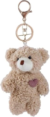 DPWOUM Brown Bear Pink Heart Keychain, Keychain Soft Cotton Key Chain DIY, Crafts Stuffed Animals, Bear, Car Accessories - Image 1
