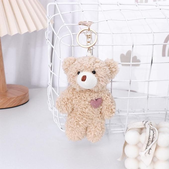DPWOUM Brown Bear Pink Heart Keychain, Keychain Soft Cotton Key Chain DIY, Crafts Stuffed Animals, Bear, Car Accessories - Image 3