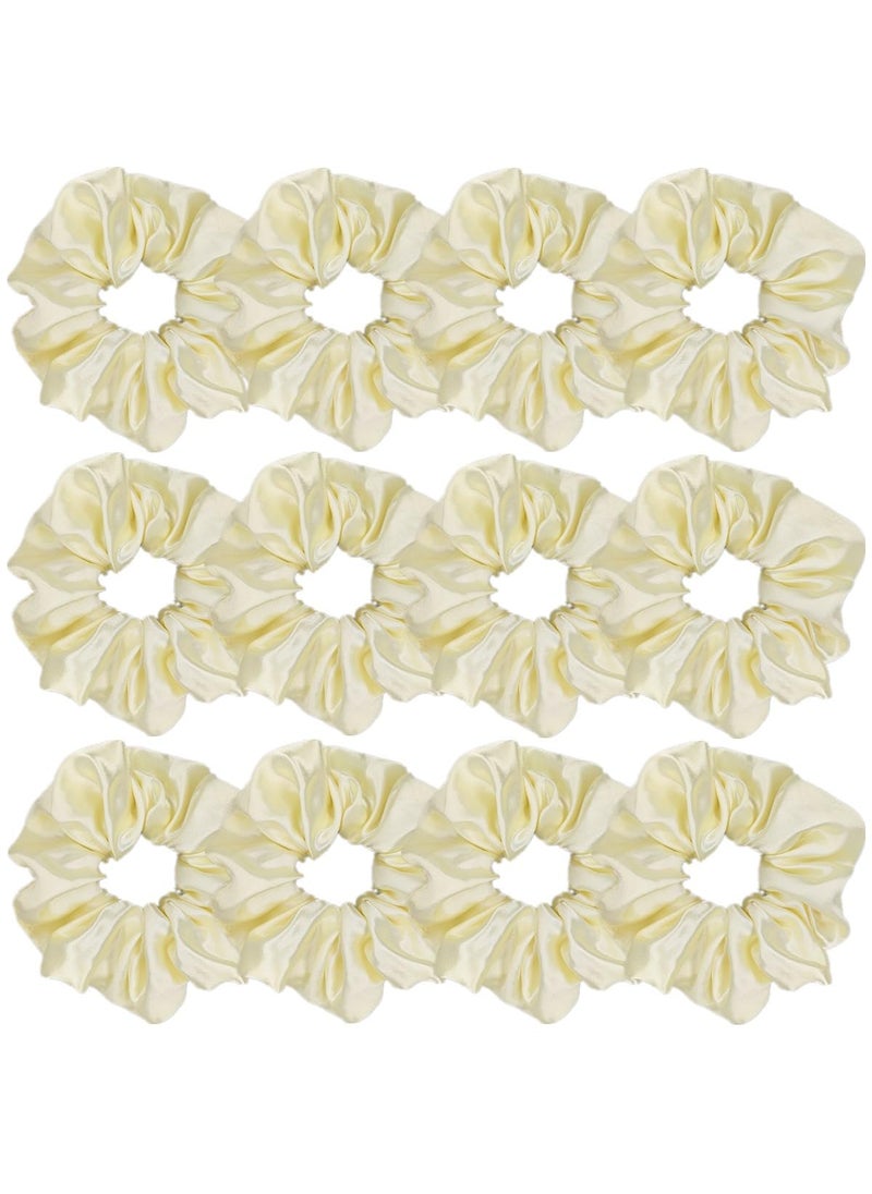 Sufermoe - 12 Pcs Satin Silk Scrunchies Soft Hair Ties Fashion Hair Bands Bow Ropes Elastic Bracelet Ponytail Holders Hair Accessories for Women and Girls 45 Inch Light Yellow - Image 1