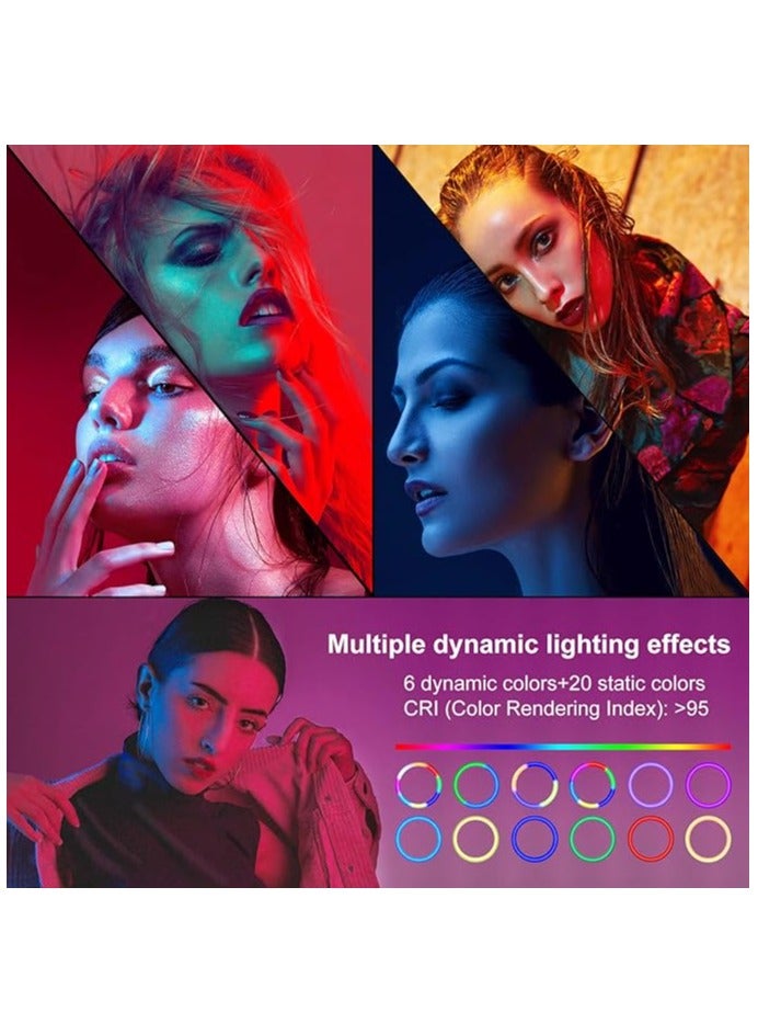 LED Ring Light RGB 18 Inches with 200 cm Tripod & 3 Phone Holders – 21 RGB Modes, 3 White Modes, Touch Panel, Remote Control - Image 2