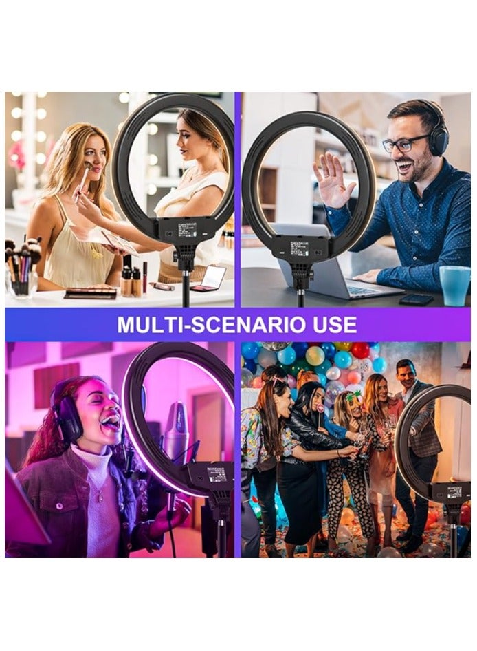 LED Ring Light RGB 18 Inches with 200 cm Tripod & 3 Phone Holders – 21 RGB Modes, 3 White Modes, Touch Panel, Remote Control - Image 4