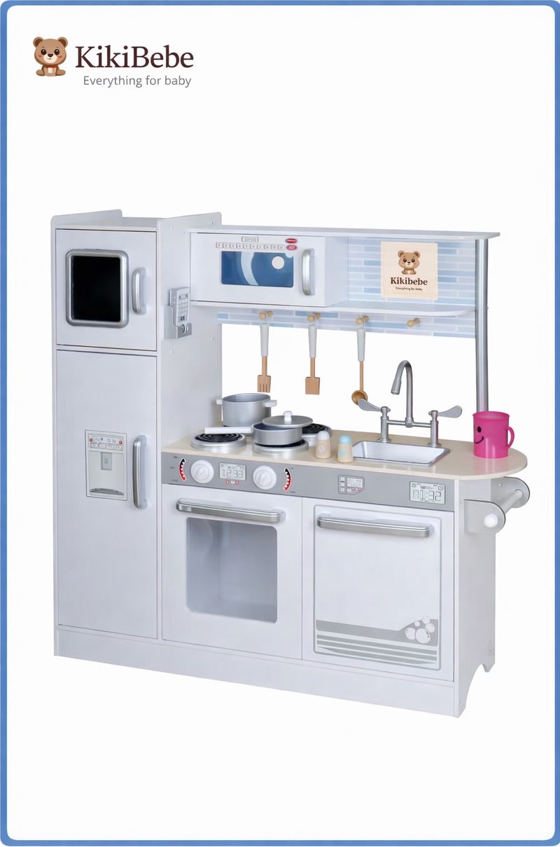 Kikibebe Children’S  Wooden Kitchen Playset Encourages Creativity, Imagination & Life Skills Through Play-White - Image 1