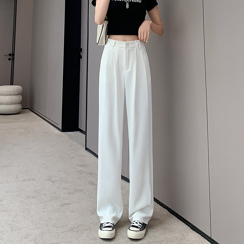 Summer High-Waist Double-Button Casual Trousers for Women [pocket] white