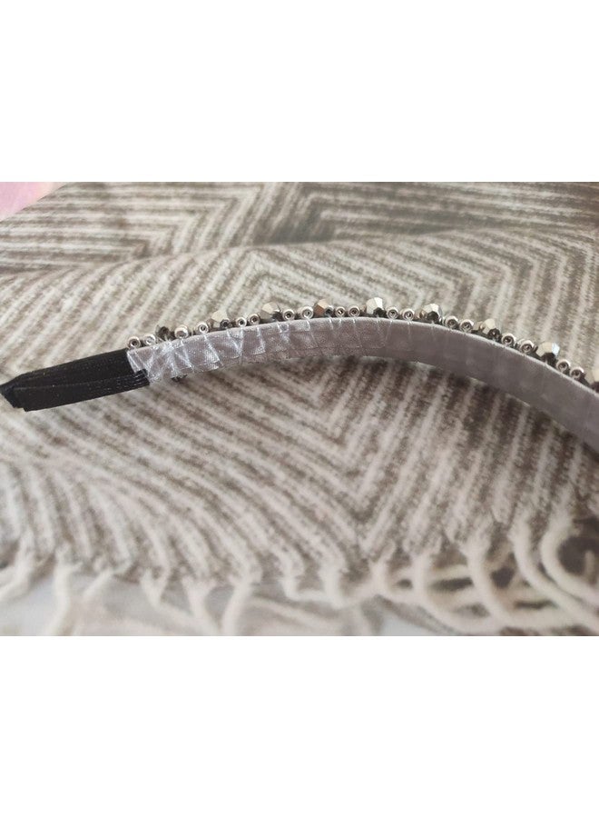 جيلوكيبو عصابة رأس من الكريستال اللامع مكونة من 4 صفوف للنساء، عصابة رأس من الخرز اللامع المرصع بأحجار الراين (رمادي) - Image 4