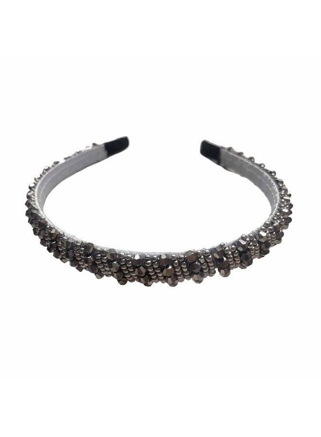 جيلوكيبو عصابة رأس من الكريستال اللامع مكونة من 4 صفوف للنساء، عصابة رأس من الخرز اللامع المرصع بأحجار الراين (رمادي) - Image 1