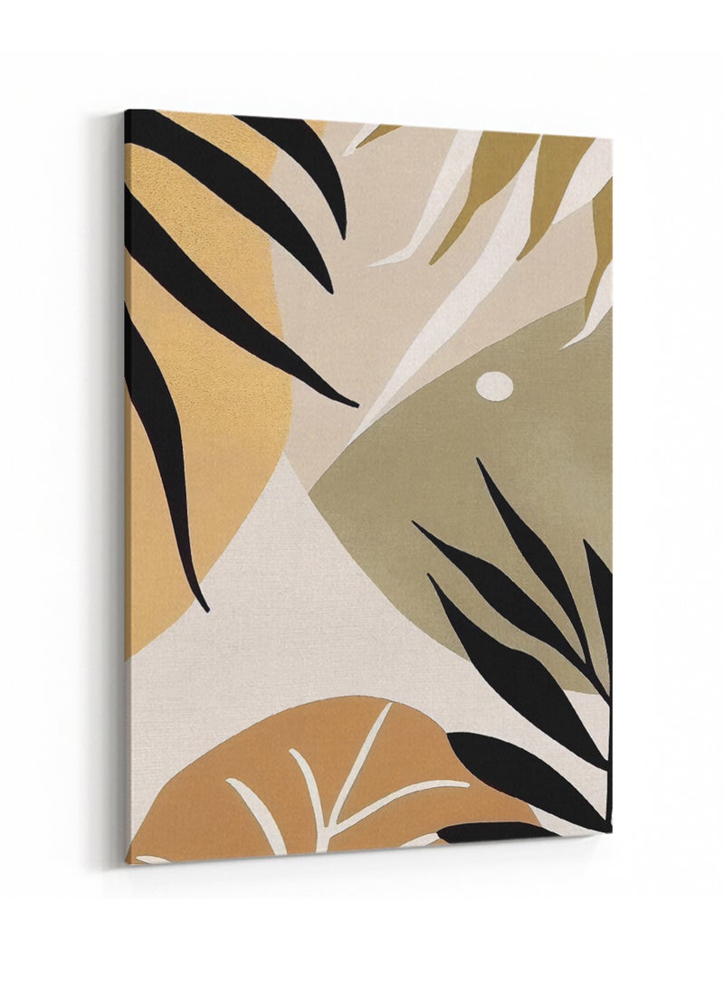 LOWHA Canvas Wall Art Stretched Over Wooden Frame with Tropical Leaves Abstract Oil Painting - Image 4