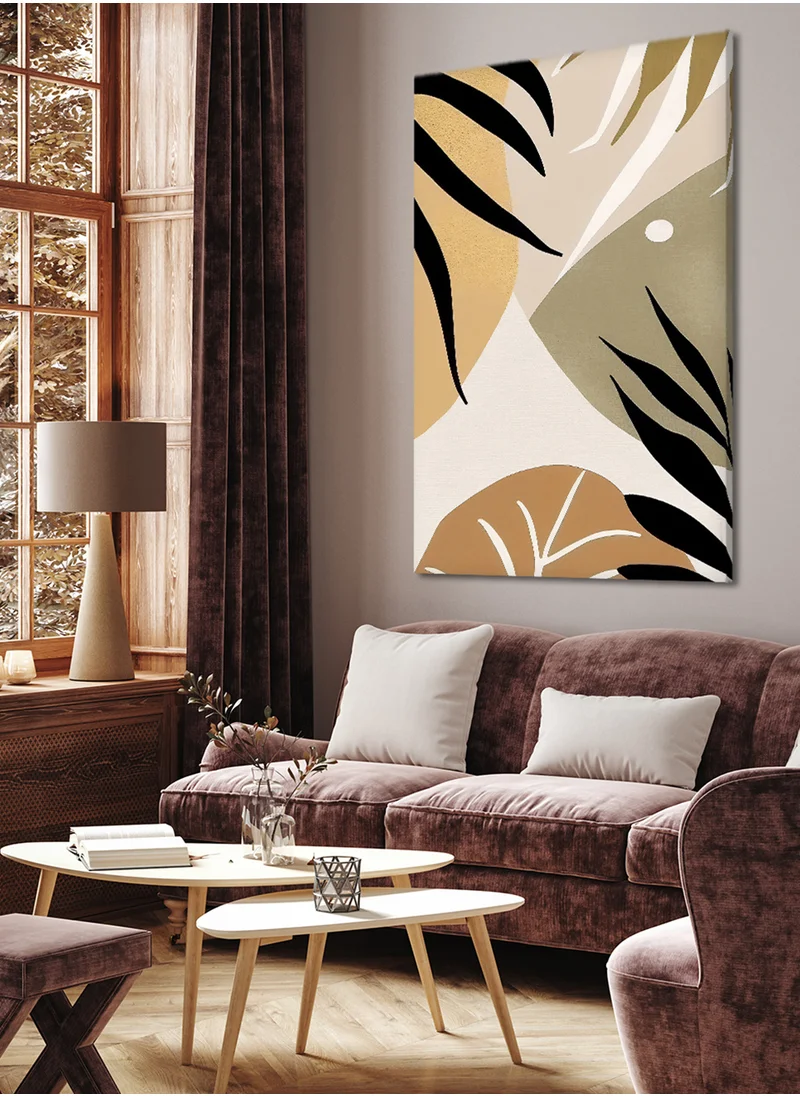 LOWHA Canvas Wall Art Stretched Over Wooden Frame with Tropical Leaves Abstract Oil Painting