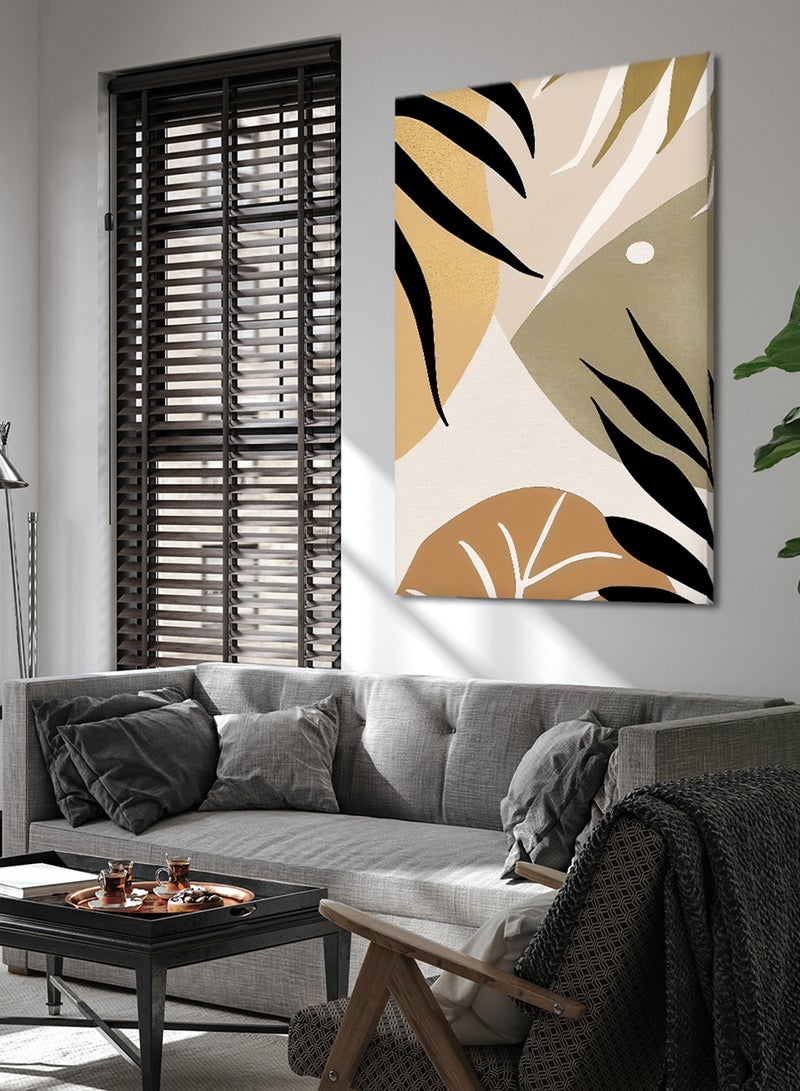 LOWHA Canvas Wall Art Stretched Over Wooden Frame with Tropical Leaves Abstract Oil Painting - Image 3