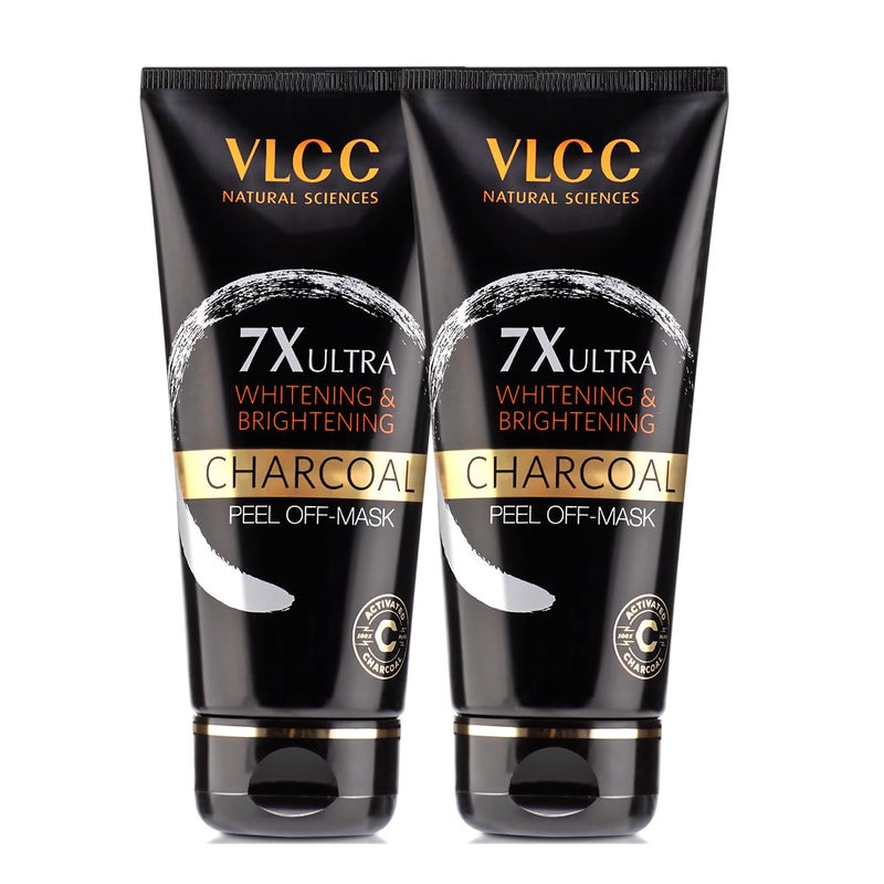 VLCC 7X Ultra Whitening Brightening Charcoal Peel Off Mask 100g X 2 Vitamin E Lemon Peel Oil Deep Cleanses Reduces Blackheads Dark Spots - Image 1
