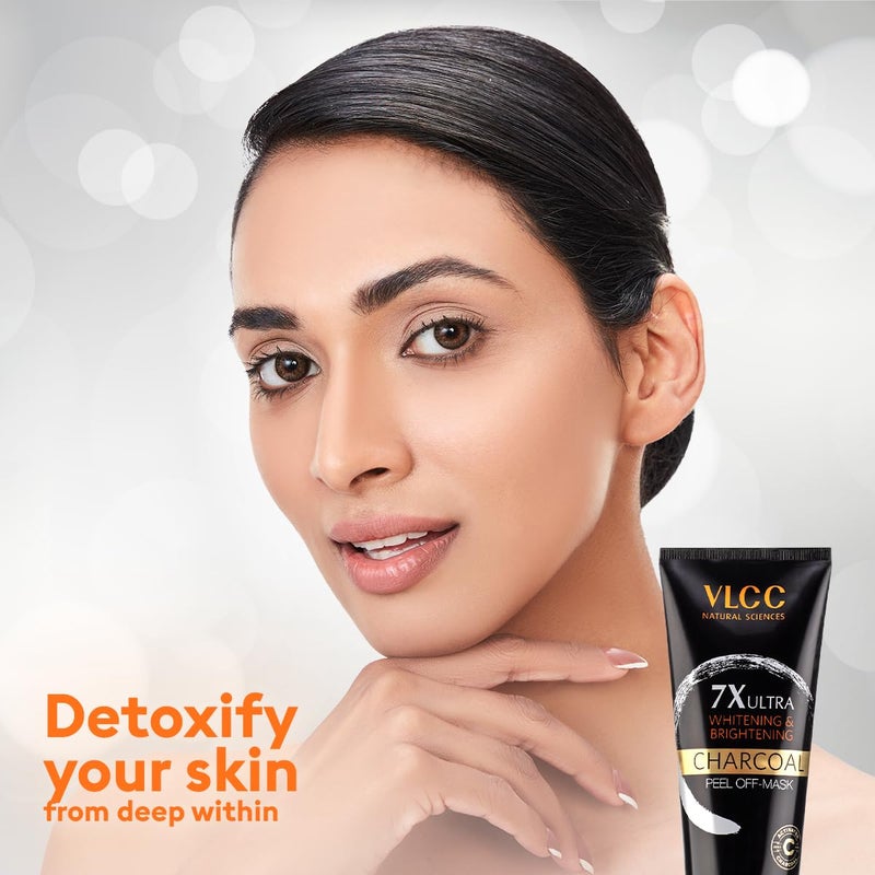 VLCC 7X Ultra Whitening Brightening Charcoal Peel Off Mask 100g X 2 Vitamin E Lemon Peel Oil Deep Cleanses Reduces Blackheads Dark Spots - Image 2