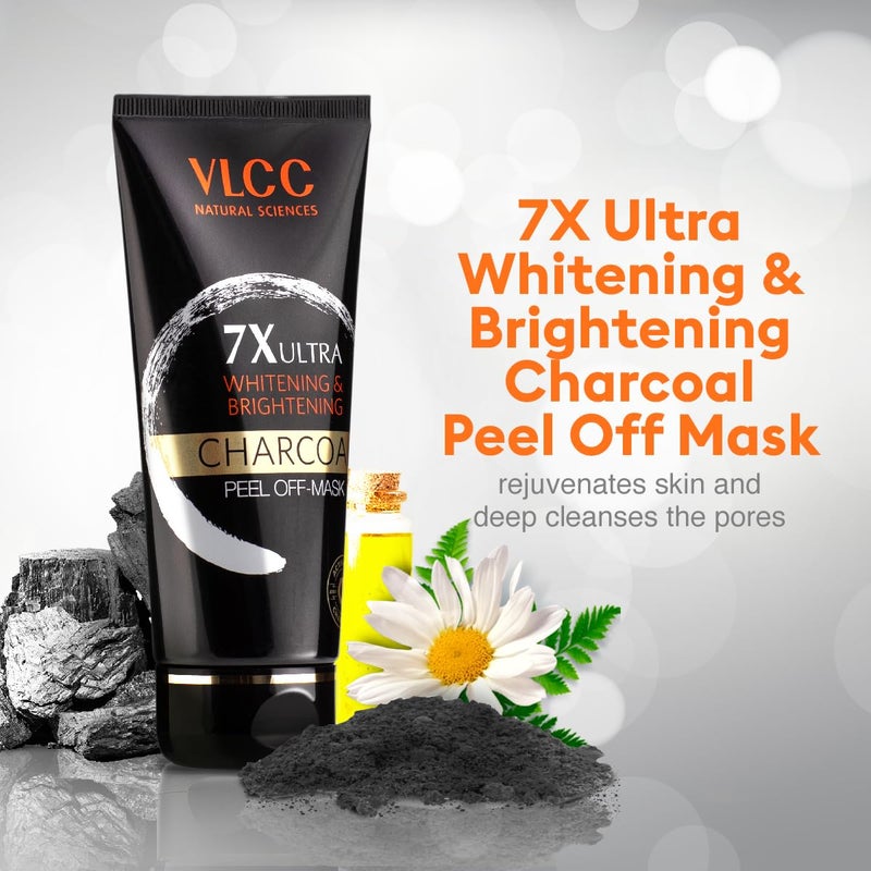 VLCC 7X Ultra Whitening Brightening Charcoal Peel Off Mask 100g X 2 Vitamin E Lemon Peel Oil Deep Cleanses Reduces Blackheads Dark Spots - Image 3